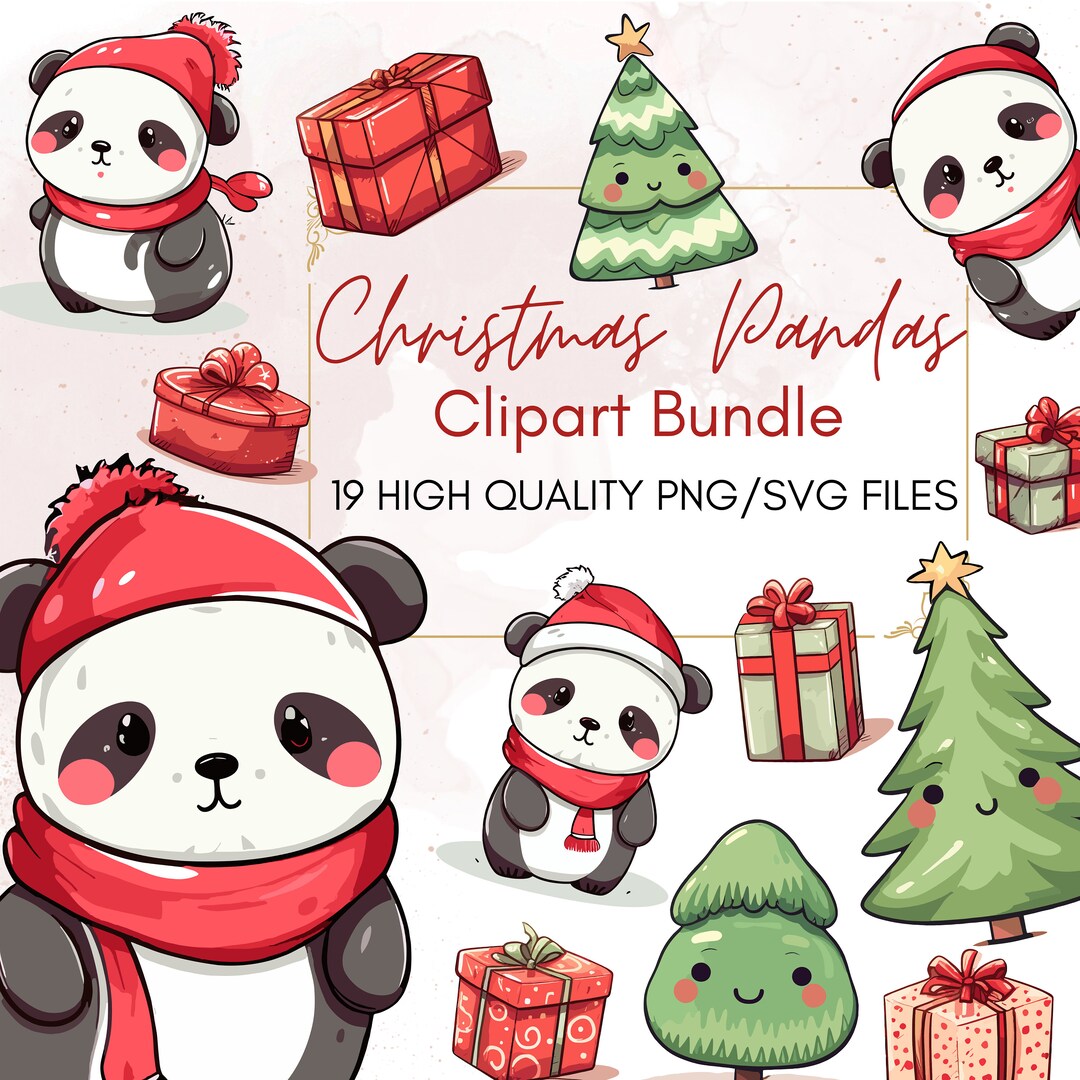 Christmas Panda Clipart Cute Baby Pandas PNG Festive Panda Kawaii ...