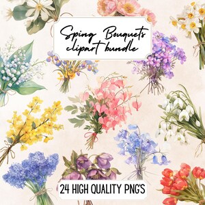Imágenes prediseñadas de flores de primavera, flores silvestres PNG, ilustraciones de flores prensadas, ramos florales, creación de tarjetas, imágenes, uso comercial, descarga instantánea