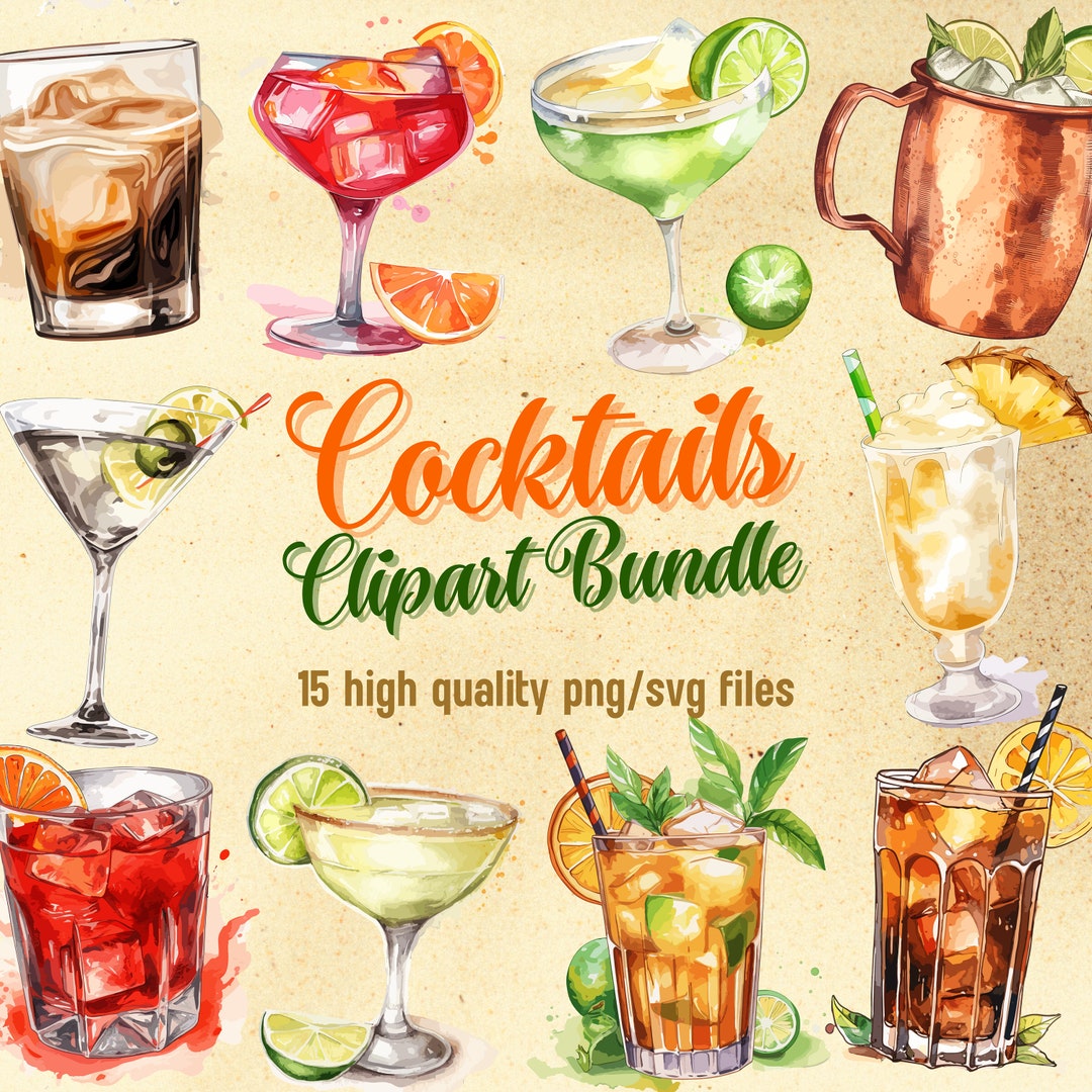 Watercolor Cocktail Clipart Bundle: Summer Drinks PNG, SVG - Etsy