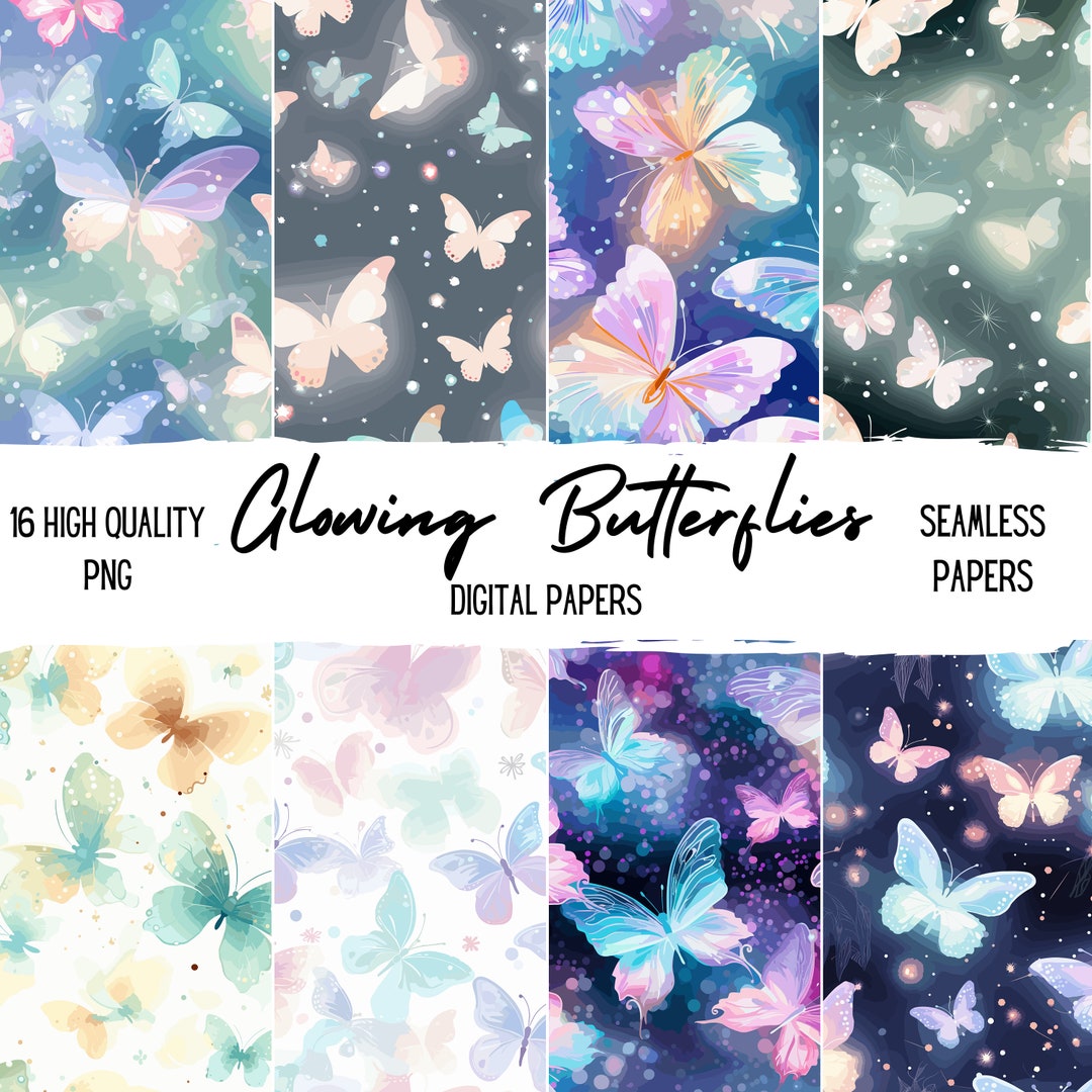 Glowing Butterflies Digital Papers Seamless Pattern Butterfly PNG Junk ...