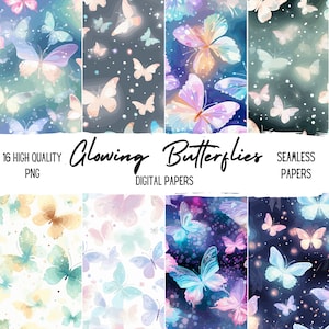 Leuchtende Schmetterlinge Digitale Papiere Musterdesign Schmetterling PNG Junk Journal Printable Geschenkpapier Buntes Schmetterlings-Muster