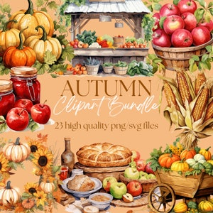 Watercolor Autumn Clipart PNG Fall Illustrations Autumn Harvest Season Holiday Treats Fall Delights Cottagecore Rustic Fall Season