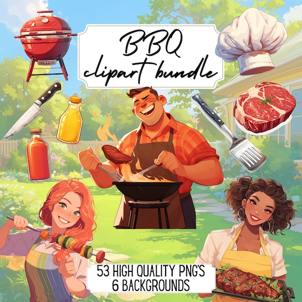 Grill Clipart Bundle Paar Clipart Sommer PNG Essen Clipart Beste Freunde PNG Hintergrund Digitale Papiere Sommerparty Grillen Hot Dog Hamburger