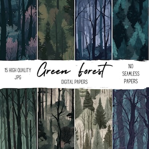 Wald Digitale Papiere Dunkelgrün Wald Junk Journal Gothic Bäume Papiere Feenwald Scrapbook Wald Seiten Wald Seiten Kartengestaltung