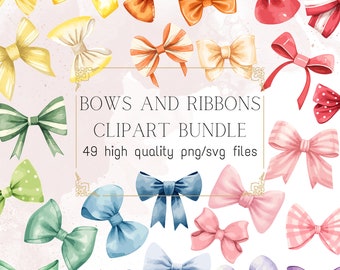 Watercolor Bows Clipart Colorful Ribbon PNG Rainbow Bows Card Making Illustrations Coquette Elegant Charming PNG Invitation Sublimation