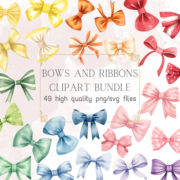 Watercolor Bows Clipart Colorful Ribbon PNG Rainbow Bows Card Making Illustrations Coquette Elegant Charming PNG Invitation Sublimation