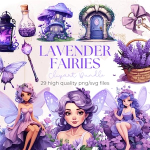 Clipart De Fadas De Lavanda Aquarela Fadas PNG Floral Fadas Jardim Mágico Clipart Floresta Encantada Bruxas De Ervas PNG Uso Comercial