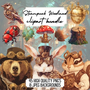 Woodland steampunk clipart bos dieren Victoriaanse steampunk dieren PNG grillige bos grafische illustraties steampunk ephemera