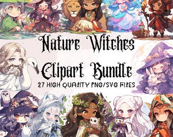 Nature Witches Clipart, Cute Witch, Witchy Animals PNG, Magic Woodland, Fantasy Forest, Enchantress, Witchcraft, Mystical Images