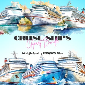Watercolor Cruise Ships Clipart Bundle Cruise Ship PNG Holiday SVG Summer Bundle Cruise Illustration Tourism Travel Lovers Cliparts