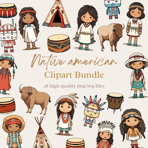 Native Americans Clipart Indians PNG Southwestern Illustration Cute Indigenous Tribe Bisons Drums Kachina Dolls Native Woman SVG