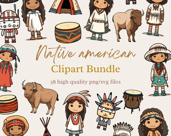 Amérindiens Clipart Indiens PNG Illustration du Sud-Ouest Mignon Tribu autochtone Bisons Tambours Kachina Poupées Femme autochtone SVG