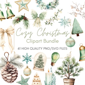 Gezellige kerst clipart aquarel kerst PNG Boho vakantie ornamenten clipart kerstkransen pastel kleuren ongewenste tijdschriften uitnodigingen