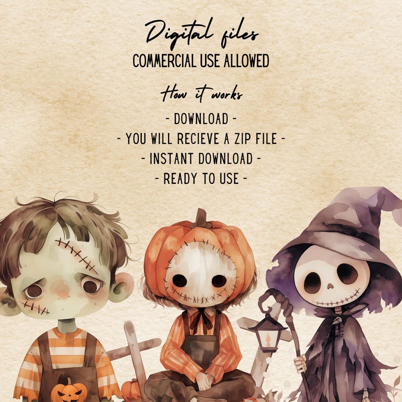 Watercolor Halloween Cute Boys Clipart Halloween Party Costume PNG