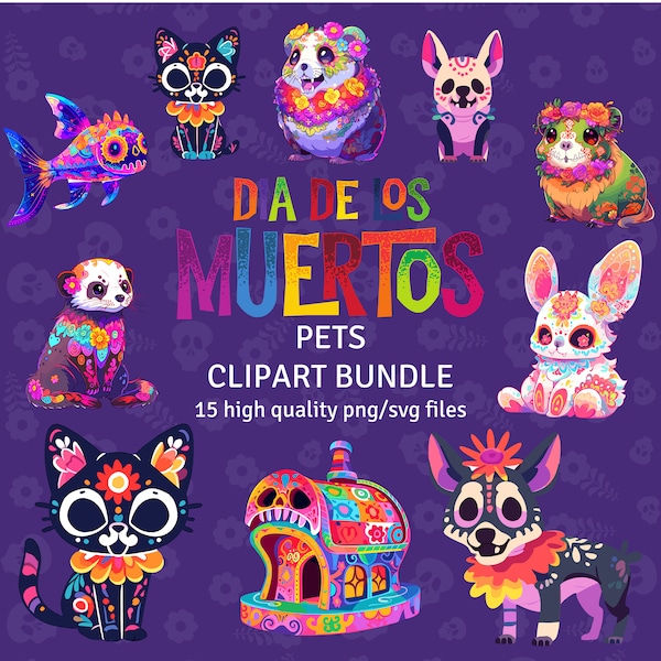 Dia de los Muertos Pets Clipart Sugar Skull Cats Sugar Skulls Dogs Mexican Halloween PNG Day of the Dead Animal High Quality Transparent PNG