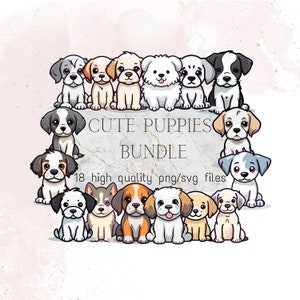 Ensemble de cliparts mignons chiots PNG Chibi chiens Kawaii PNG autocollants Husky Golden Retriever bébé enfants artisanat animalerie cliparts chambre d'enfant