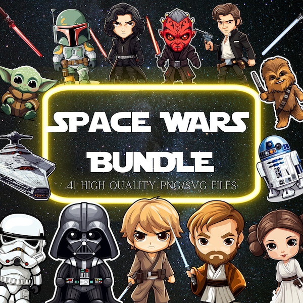 Chibi Space Wars Clipart Bundle Space Wars SVG Clone Wars PNG Plasma Saber Instant Download Movie Cartoon Characters Commercial Use