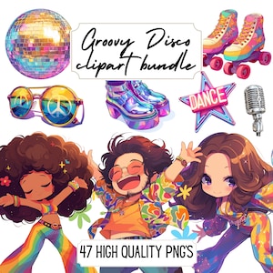 Disco Clipart Groovy PNG Retro Party 60's 70's Clipart Flower Power Hippie PNG Psychedelic Dance Colorful Rainbow Party Invitation Card Make
