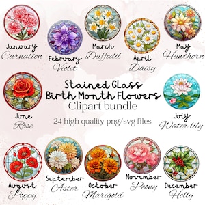 Vidrieras Mes de Nacimiento Flores Clipart Paquete Flor PNG Flores Secas Prensadas Boho Nacimiento Flores Uso Comercial Clipart Botánico