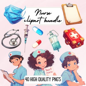 Enfermeira fofa Clipart Médico PNG Equipamentos médicos Ilustrações Melhores gráficos de saúde de enfermeira Topo de bolo PNG Kit para fazer cartões