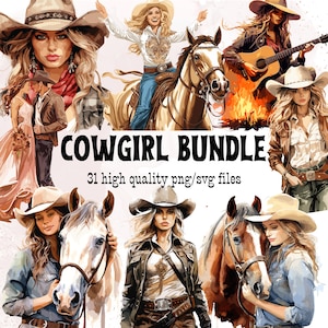 Aquarell Cowgirl Clipart PNG Western SVG Cowgirl Illustration Instant Download Cowboy Reiten digitale Kunst Wüste Kakteen Bandana Farm