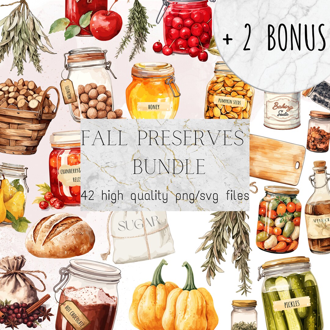 Watercolor Fall Preserves Clipart Countryside Kitchen PNG - Etsy