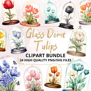 Aquarel tulpen clipart glazen koepel tulpen PNG lente bloemen lente tulpen kleurrijke bloemen PNG commercieel gebruik transparante achtergrond
