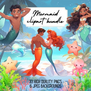Sirena Clipart migliore amico Clipart sirene carine illustrazioni amicizia PNG estate spiaggia tropicale stampabile Cake Topper coppia immagini