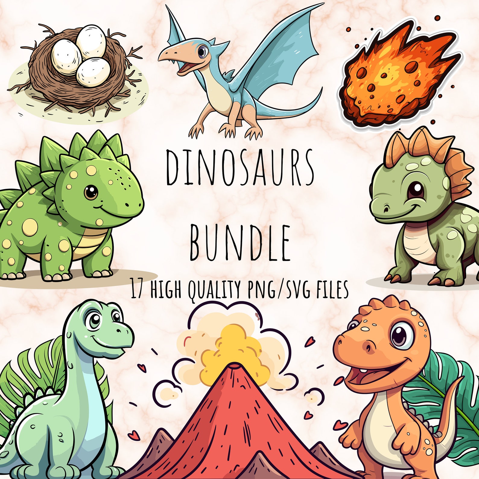 Cute Dinosaurs Clipart Dino PNG Prehistoric Animals SVG - Etsy