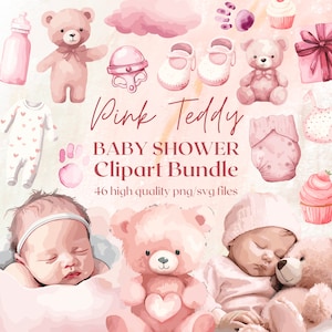 Aquarelle rose ours en peluche baby shower PNG bébé fille Clipart décoration de la chambre conception bébés mignons rose de gâteau usage commercial