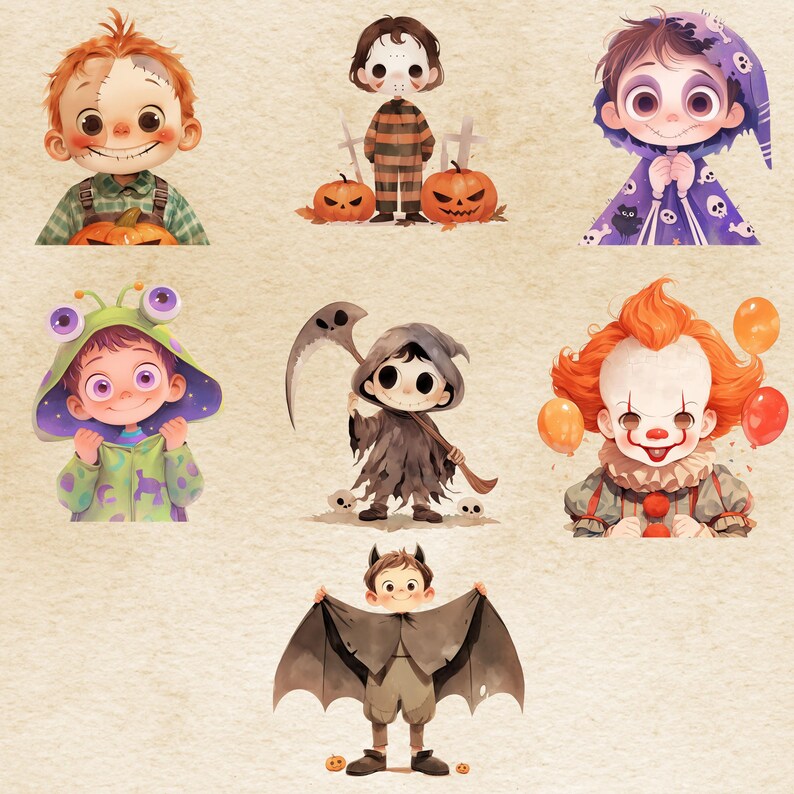 Watercolor Halloween Cute Boys Clipart Halloween Party Costume PNG
