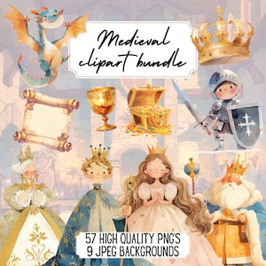 Clipart médiéval mignon aquarelle moyen âge PNG Dragons Clipart Fantasy Story racontant des Images Magical World Clipart chevalier château princesse