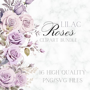 Arreglos florales de acuarela Rosas lilas PNG Rosas violetas SVG Lila polvorienta Boda Clipart Acuarela Flores Clipart Rosas Invitación