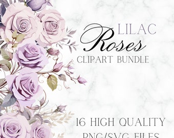 Watercolor Floral Arrangements Lilac Roses PNG Violet Roses SVG Dusty Lilac Wedding Clipart Watercolor Flowers Clipart Roses Invitation