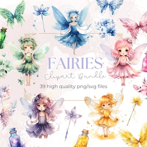 Watercolor Fairies Clipart Fairy SVG Fantasy Forest Magic Fairies PNG Elderwood Magical Fairytale Cute Illustration Storybook Commercial Use