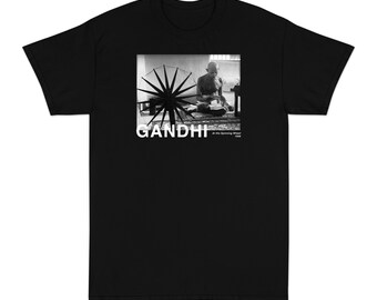 Gandhi Spinning Wheel Photograph T-Shirt Black
