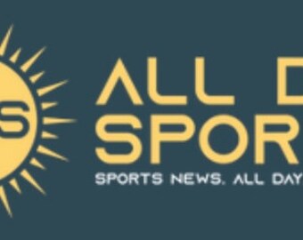 May include: A logo for a sports news website called "All Day Sportz". The logo features a stylised sun with the letters "ADS" inside. The text "All Day Sportz" is in a bold, yellow font. The tagline "Sports News. All Day. Every Day." is below the logo.