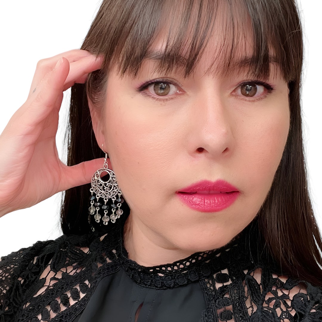 Silver Beaded Chandelier Earrings, Antique Jewelry, Western Dangle