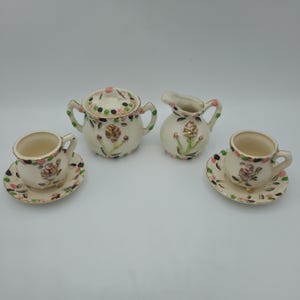 Vintage Pink Rose Tea set, Sugar Bowl & Creamer Pitcher, Dainty Teacups with Saucers, Pretty Little Tea Set