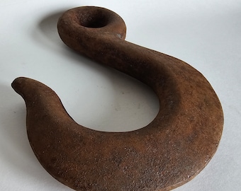 Vintage Rusted Metal Hook ~ Large Industrial Hook ~ Antique Steampunk Industrial Hook