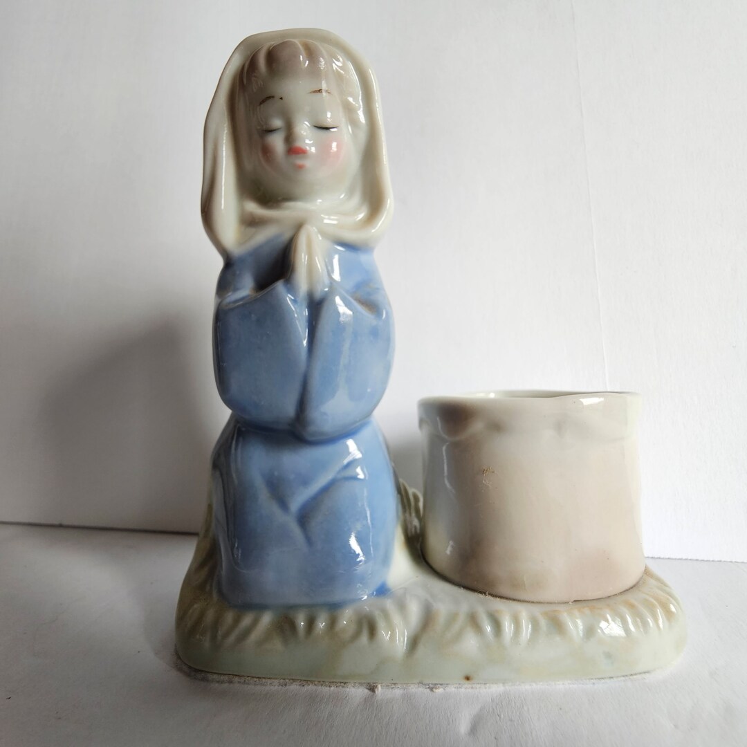 Vintage Praying Girl Candle Holder girl With Praying Hands Religious
