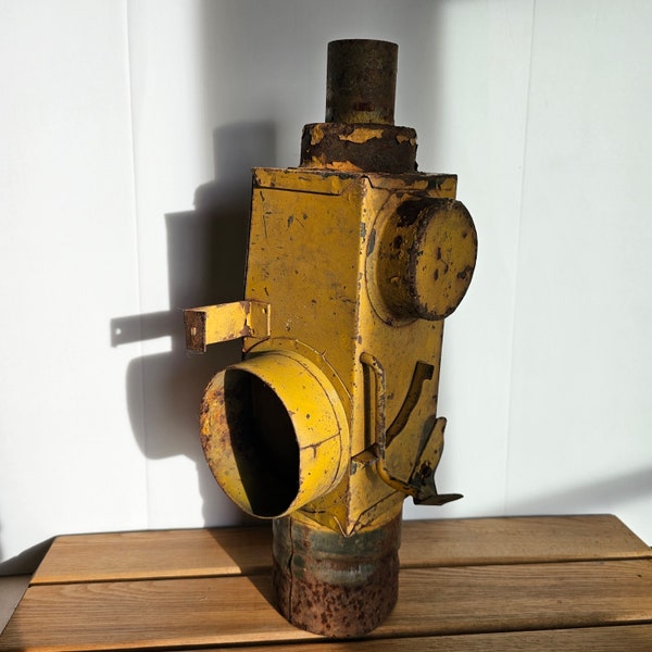 Yellow and Rusty Metal Industrial Vent ~ Rusty Metal Found Item ~ Antique Farm Tool ~ Rusted Items Steampunk Sculpture