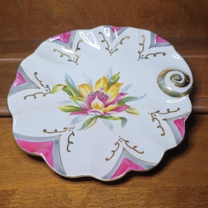 Vintage Floral Trinket Dish: Pink Handkerchief Plate, Japan Heirloom
