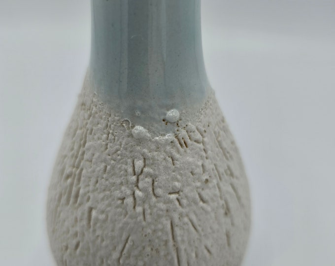 Featured listing image: Vintage Textured Ceramic Bud Vase ~ Light Blue Flower Vase ~ Boho Small Vase ~ Hand Crafted Vessel ~ Textured Vase ~ Single Flower Vase