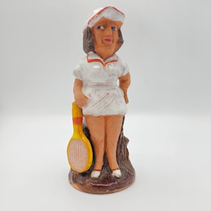 Vintage Tennis Lady Statue, Tennis Player Gift, Unique Woman Tennis Racket Figurine for Office Bookshelf, Kitschy Decor