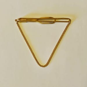 Vintage Swank Tie Clip: Brass Chain, Mid Century Gold Tone Tie Bar