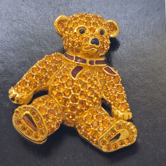 Vintage Signed Swarovski Bear Pin Brooch, Cute Je… - image 9