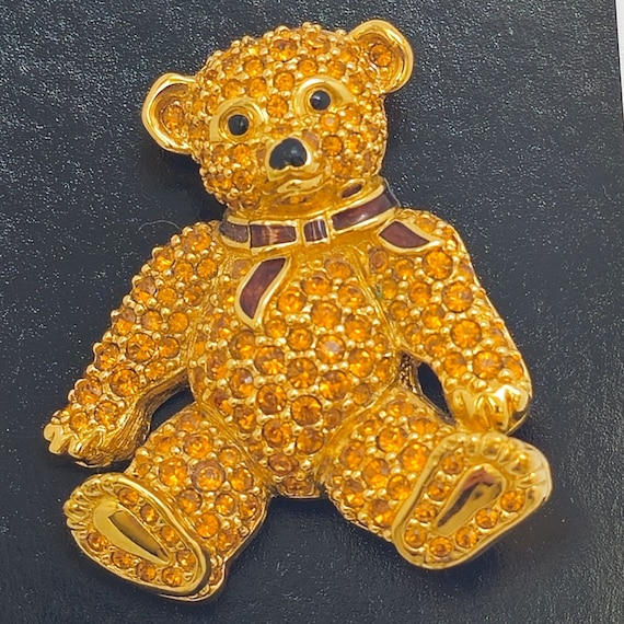 Vintage Signed Swarovski Bear Pin Brooch, Cute Je… - image 1