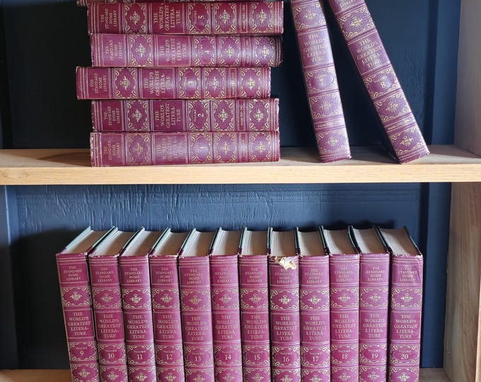Featured listing image: Vintage Book Set 1958, The World's Greatest Literature 20 Volumes, Standard Home Library, Old Hardcover Book Stacks for Instant Library