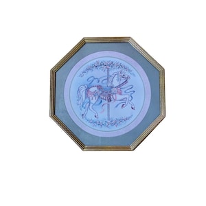 Vintage Carousel Horse Framed Print: Octagon Gold Tone Nursery Decor